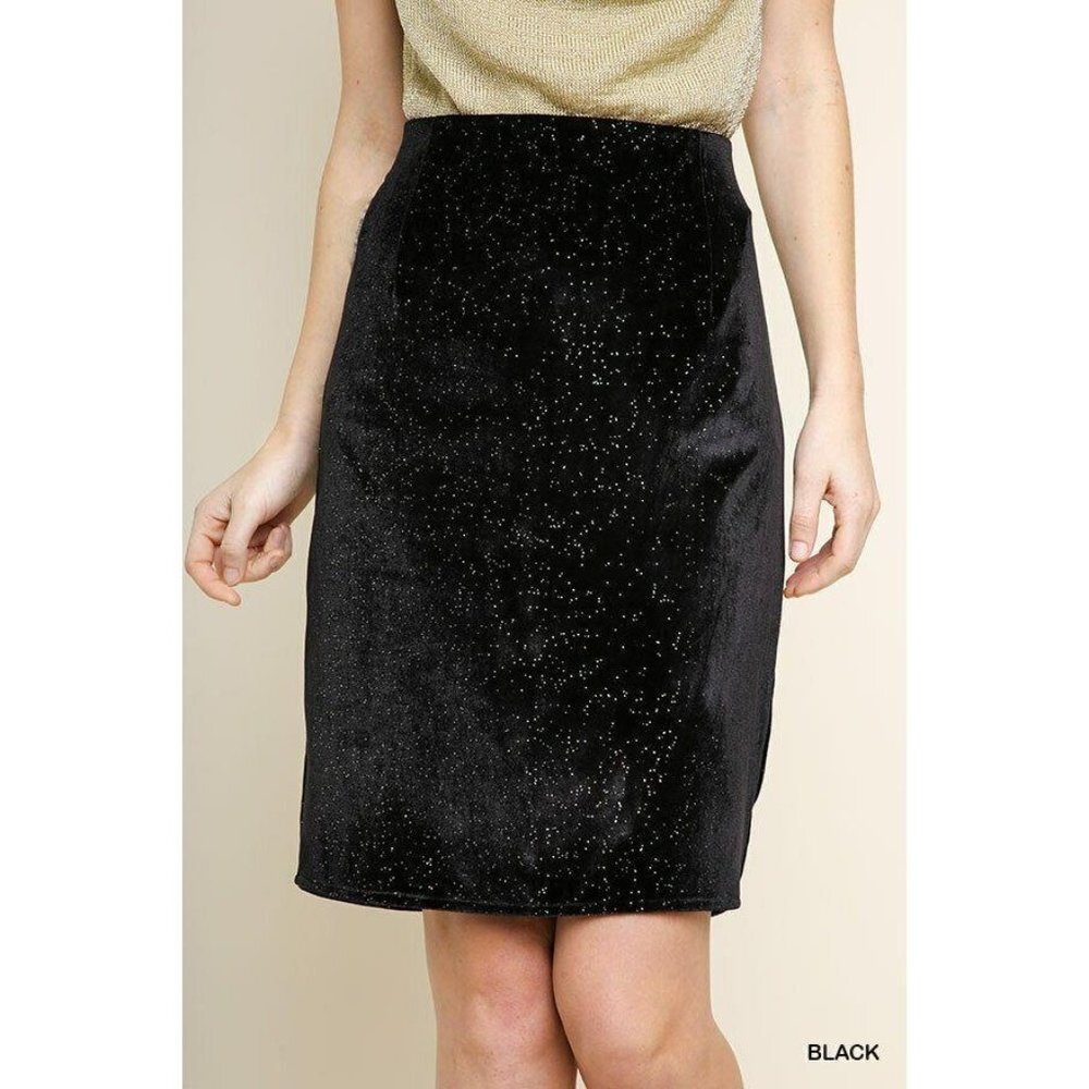 Umgee Black Sparkle Pencil Skirt